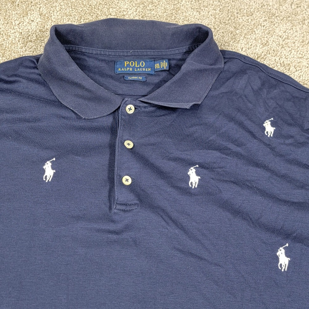 Polo Ralph Lauren Mens XXL Navy Blue All Over Pony Logo Classic Fit Polo Shirt